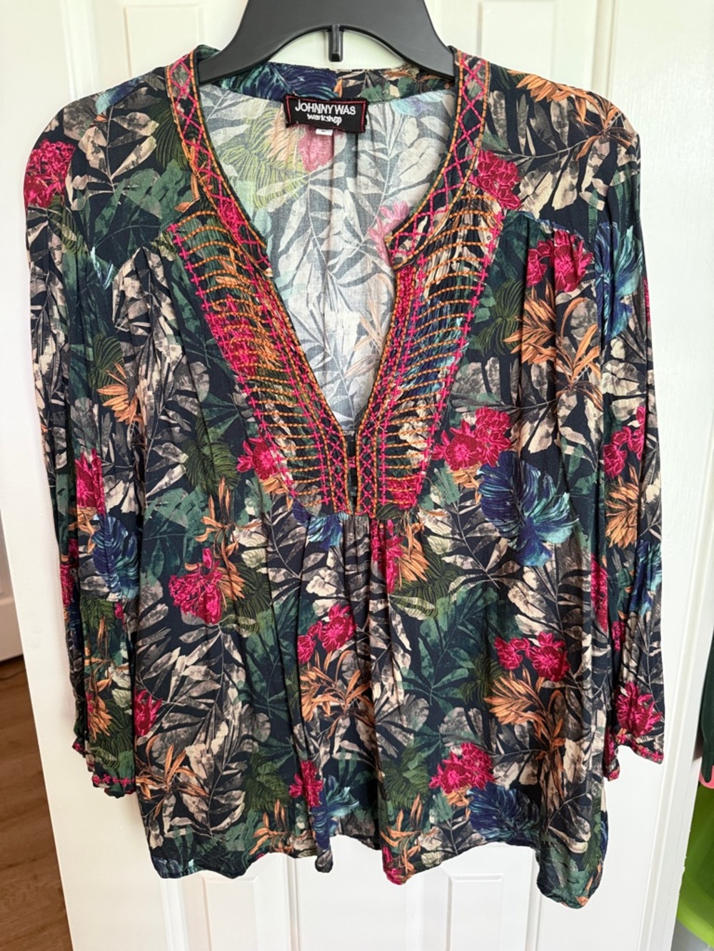 Johnny Was Floral Embroidered V-Neck Tunic in Multi Floral